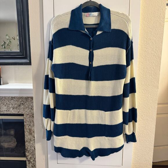 Free People FP Beach Picnic Striped Linen Cotton Sweater Knit Romper XS - Picture 5 of 9